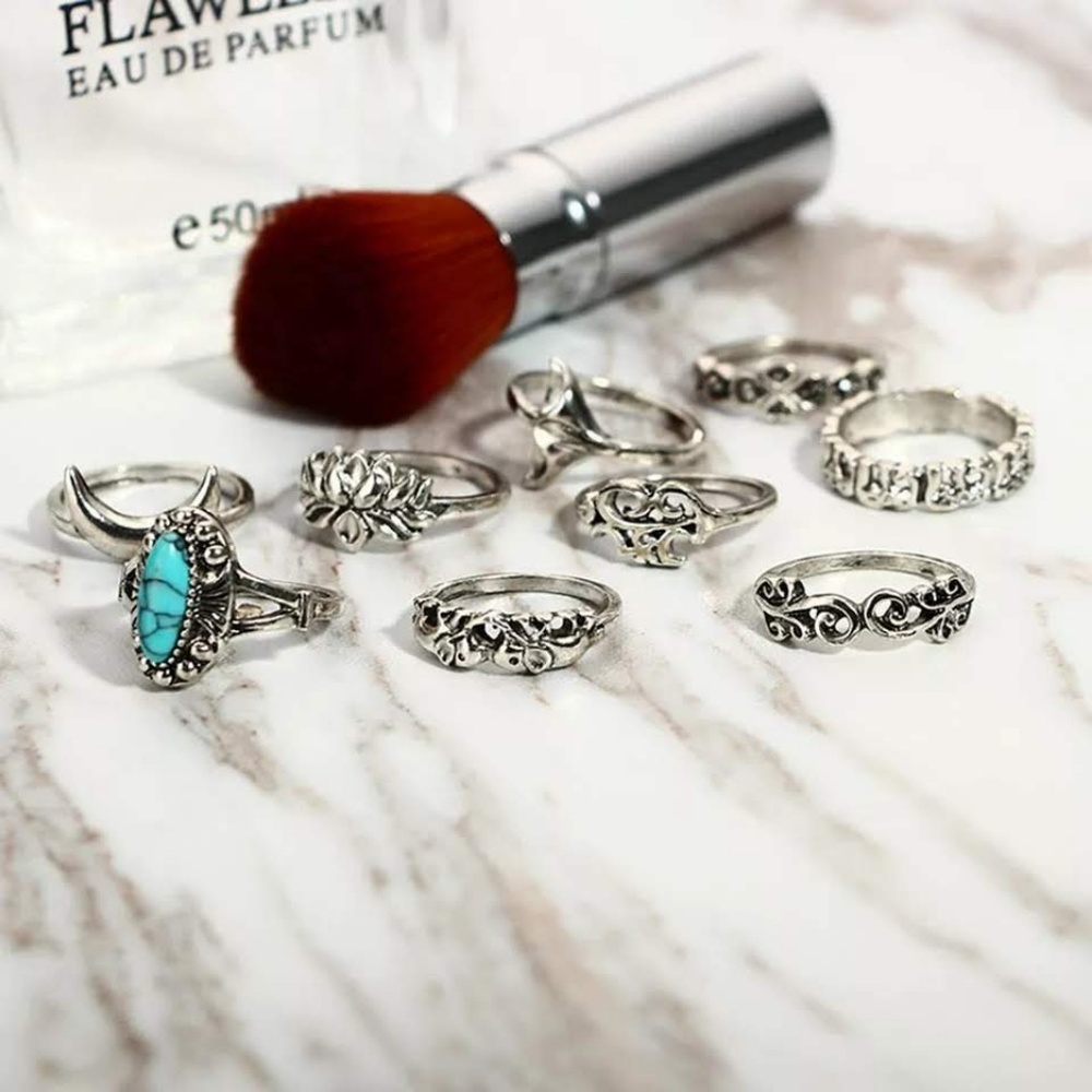 5 for $25 Set of 9 Silver Tone Midi Knuckle Rings - Picture 3 of 8